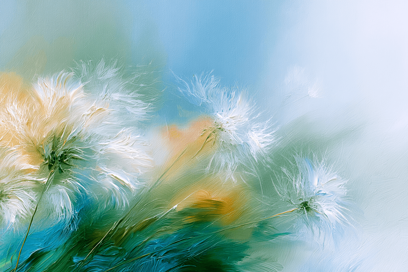 Abstract floral painting with white blooms