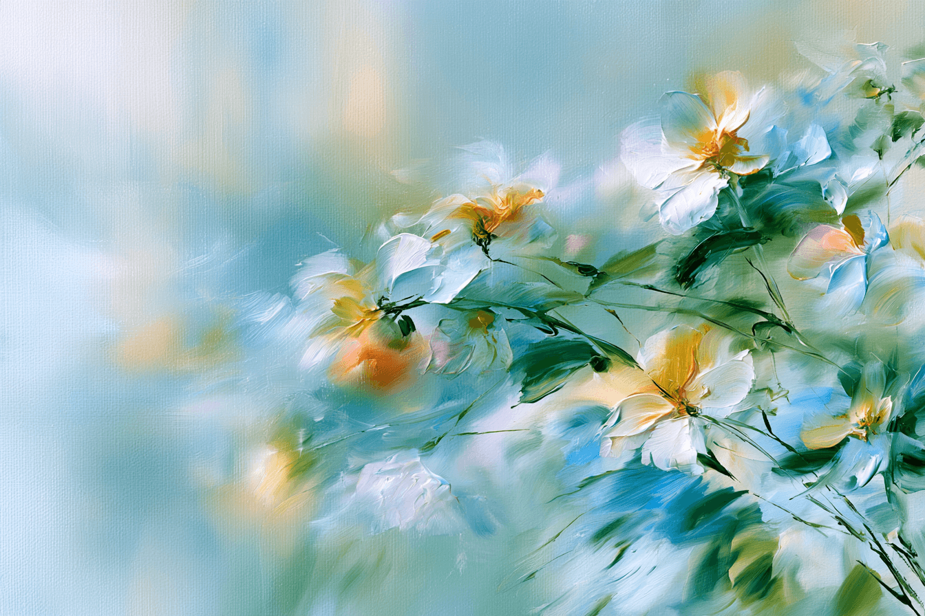 Impressionist painting of white blossoms