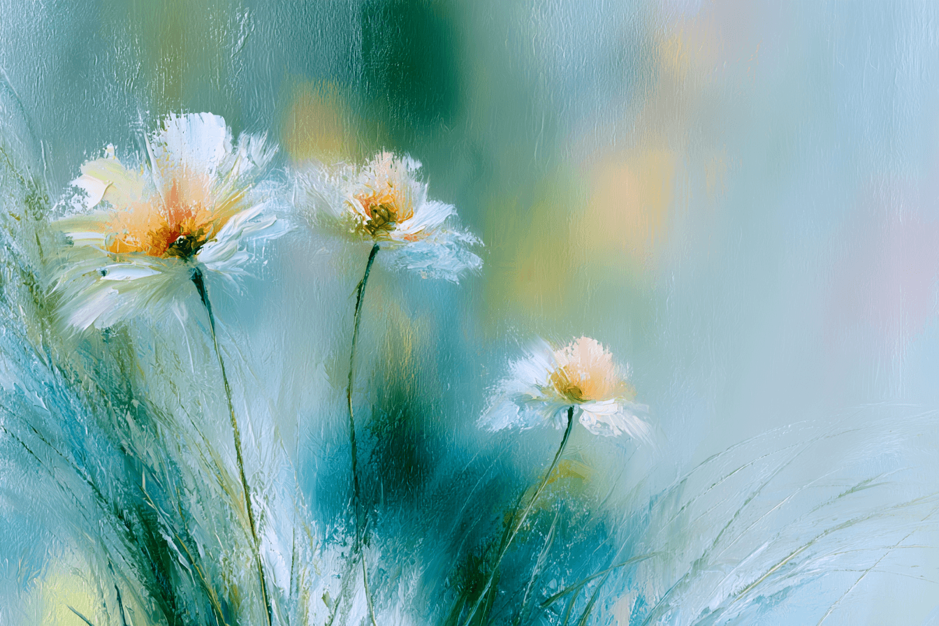Minimal abstract floral painting in soft neutral tones