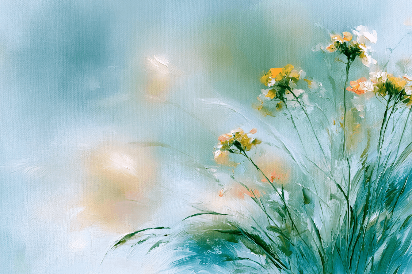 Abstract wildflower painting in soft pastel tones